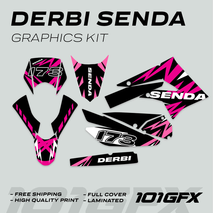 Derbi Senda Graphics Kit X-Treme 2011-2017 LIGHTNING MAGENTA PINK Decals set Stickers Laminated
