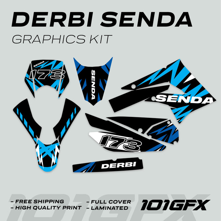 Derbi Senda Graphics Kit X-Treme 2011-2017 LIGHTNING BLUE CYAN Decals set Stickers Laminated
