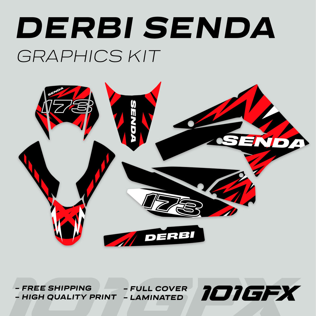 Derbi Senda Graphics Kit X-Treme 2011-2017 LIGHTNING BLACK RED Decals set Stickers Laminated