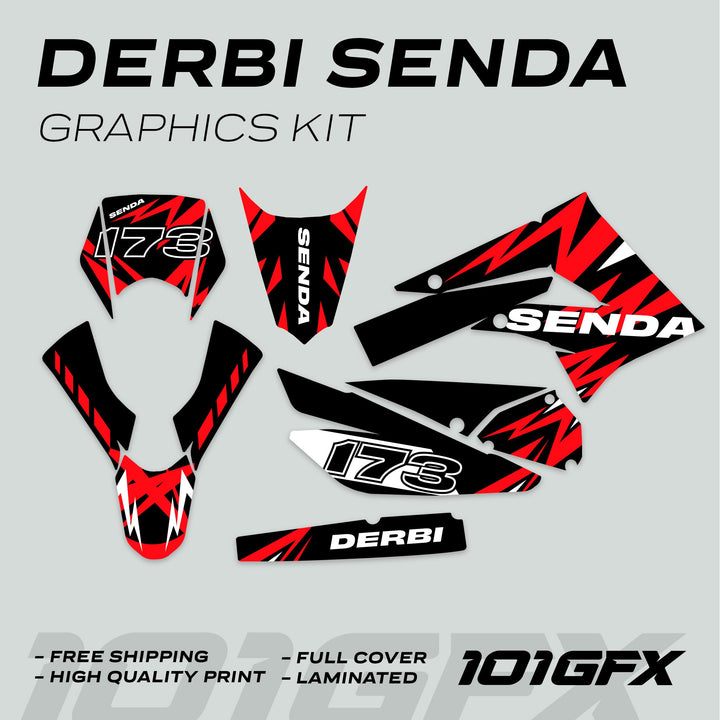 Derbi Senda Graphics Kit X-Treme 2011-2017 LIGHTNING BLACK RED Decals set Stickers Laminated