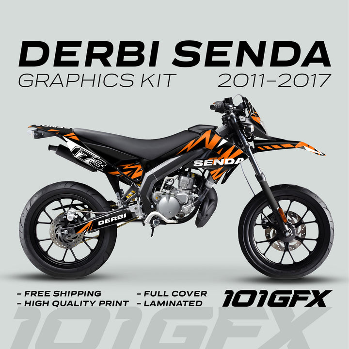 Derbi Senda Graphics Kit X-Treme 2011-2017 LIGHTNING BLACK ORANGE Decals set Stickers Laminated