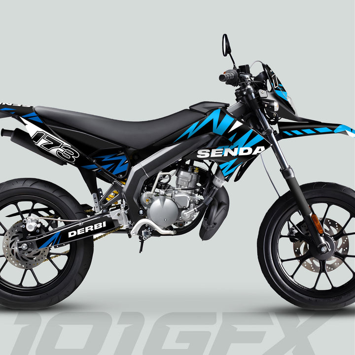 Derbi Senda Graphics Kit X-Treme 2011-2017 LIGHTNING BLUE CYAN Decals set Stickers Laminated