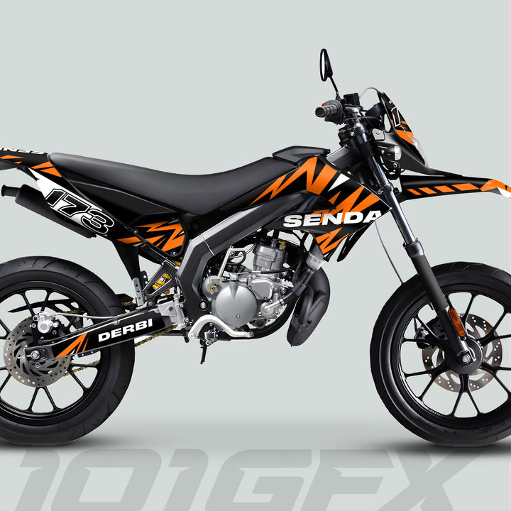 Derbi Senda Graphics Kit X-Treme 2011-2017 LIGHTNING BLACK ORANGE Decals set Stickers Laminated