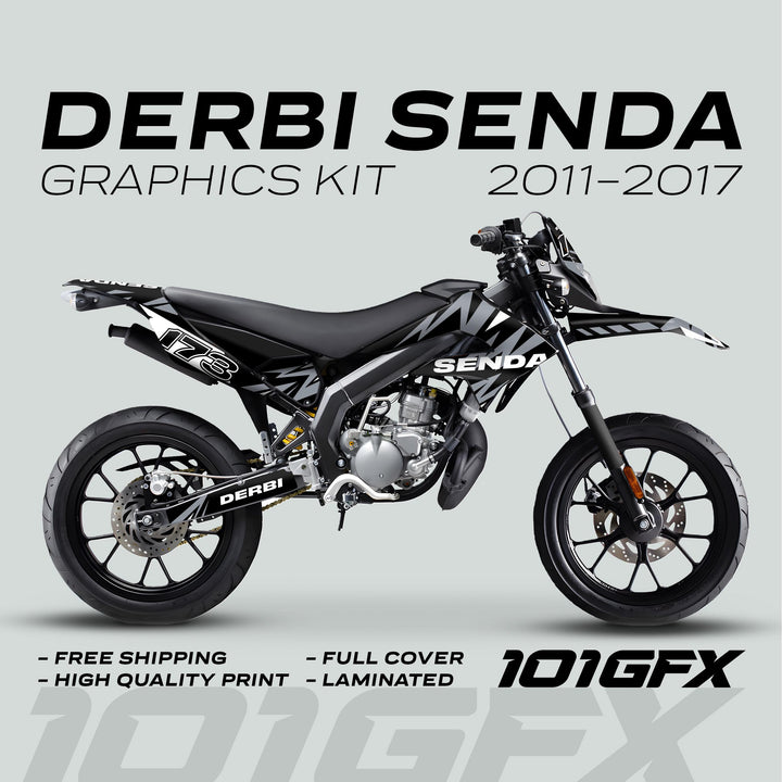 Derbi Senda Graphics Kit X-Treme 2011-2017 LIGHTNING BLACK GREY Decals set Stickers Laminated