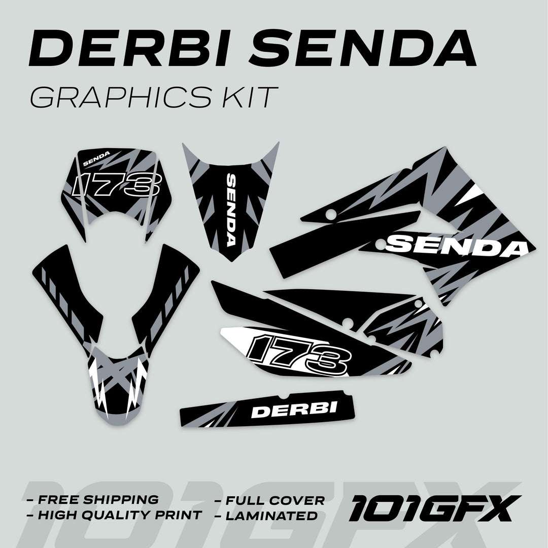 Derbi Senda Graphics Kit X-Treme 2011-2017 LIGHTNING BLACK GREY Decals set Stickers Laminated