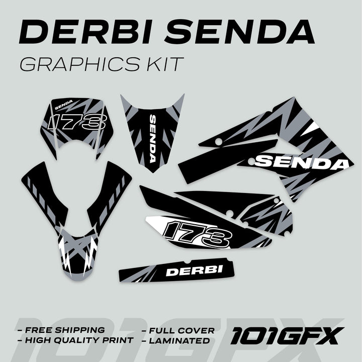 Derbi Senda Graphics Kit X-Treme 2011-2017 LIGHTNING BLACK GREY Decals set Stickers Laminated