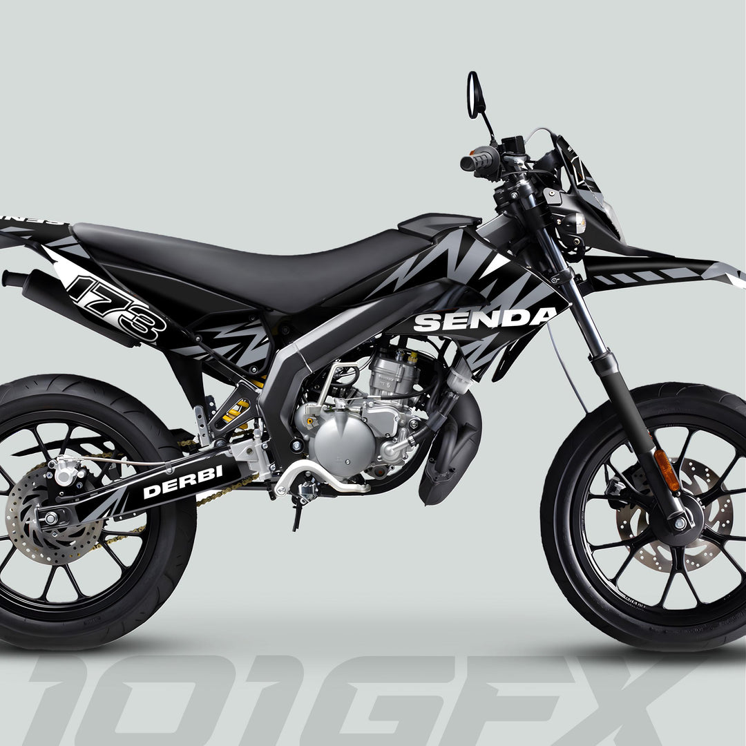 Derbi Senda Graphics Kit X-Treme 2011-2017 LIGHTNING BLACK GREY Decals set Stickers Laminated