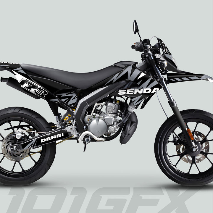 Derbi Senda Graphics Kit X-Treme 2011-2017 LIGHTNING BLACK GREY Decals set Stickers Laminated