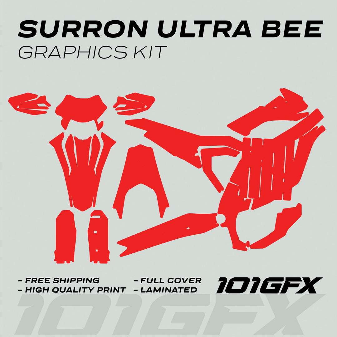 Surron Ultra Bee Graphics Kit SOLID COLOR RED Decals Stickers Laminated eBike Sur-Ron Ultra Decals Wrap Protection Mono Color