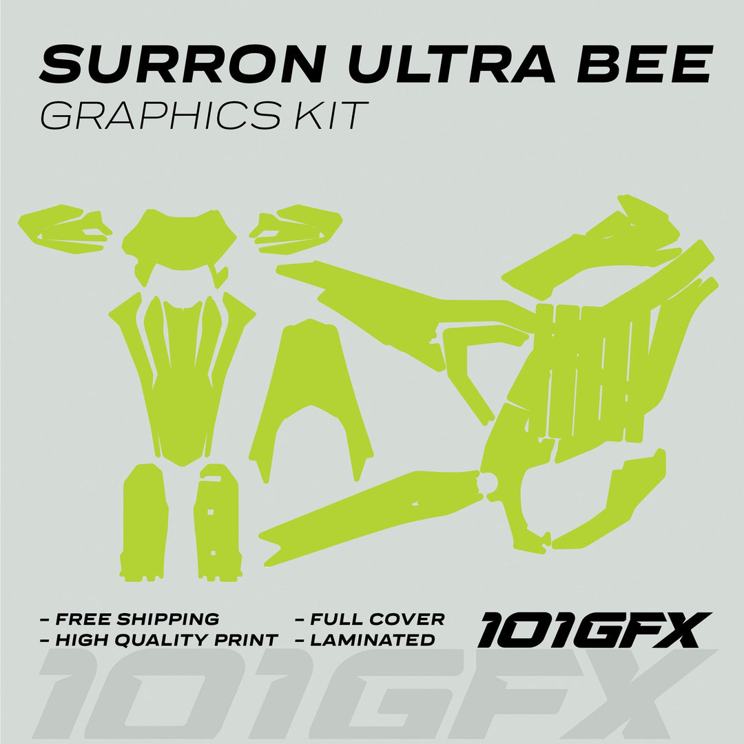 Surron Ultra Bee Graphics Kit SOLID COLOR GREEN Decals Stickers Laminated eBike Sur-Ron Ultra Decals Wrap Protection Mono Color