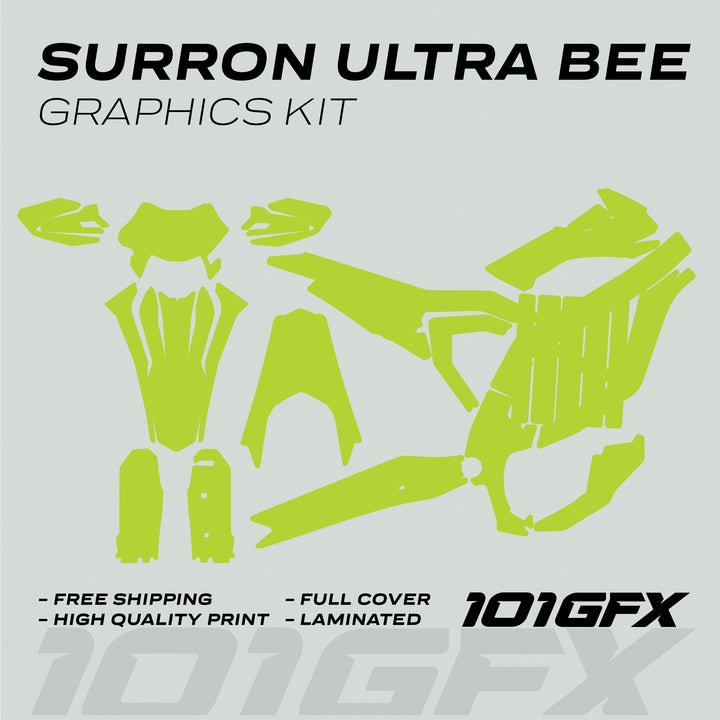 Surron Ultra Bee Graphics Kit SOLID COLOR GREEN Decals Stickers Laminated eBike Sur-Ron Ultra Decals Wrap Protection Mono Color