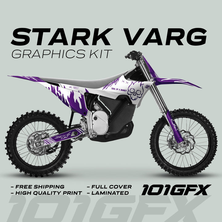 Stark Varg Graphics Kit SOUL FLAME White Purple Decals Stickers Laminated Skull Grunge Burn Emoto
