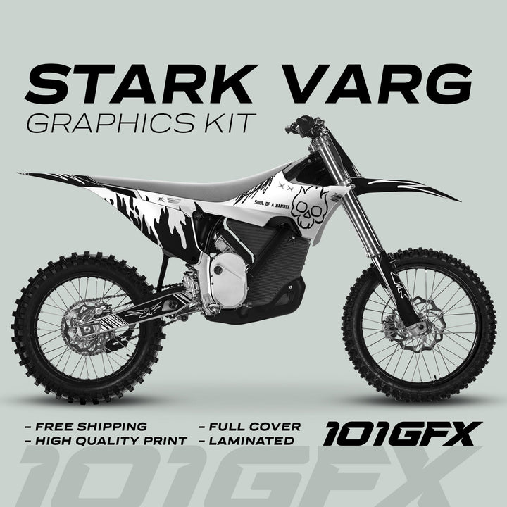 Stark Varg Graphics Kit SOUL FLAME White Black Decals Stickers Laminated Skull Grunge Burn Emoto
