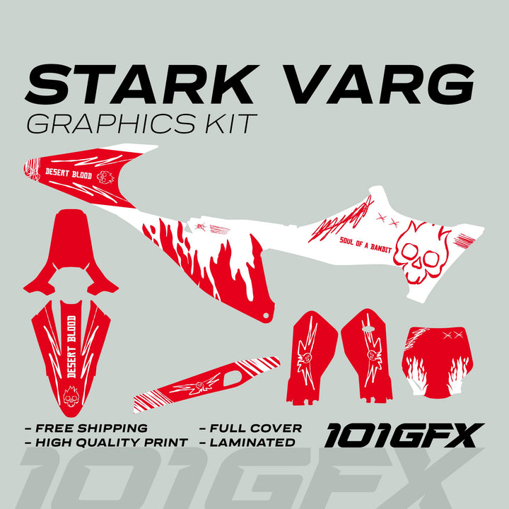 Stark Varg Graphics Kit SOUL FLAME White Red Decals Stickers Laminated Skull Grunge Burn Emoto