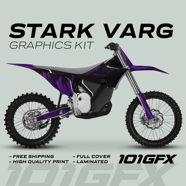 Stark Varg Graphics Kit SOUL FLAME Black Purple Decals Stickers Laminated Skull Grunge Burn Emoto