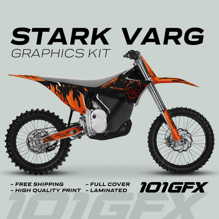 Stark Varg Graphics Kit SOUL FLAME Black Orange Decals Stickers Laminated Skull Grunge Burn Emoto