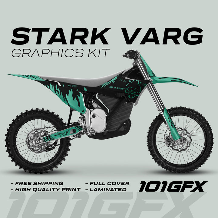 Stark Varg Graphics Kit SOUL FLAME Black Mint Decals Stickers Laminated Skull Grunge Burn Emoto