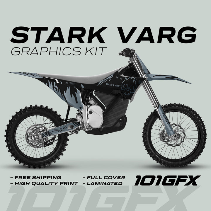 Stark Varg Graphics Kit SOUL FLAME Black Grey Decals Stickers Laminated Skull Grunge Burn Emoto