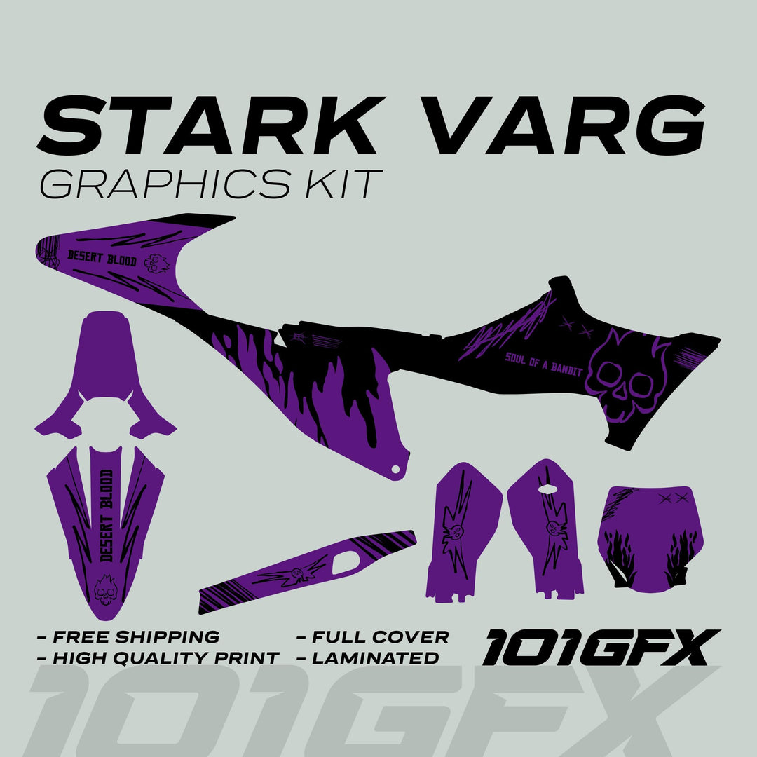 Stark Varg Graphics Kit SOUL FLAME Black Purple Decals Stickers Laminated Skull Grunge Burn Emoto