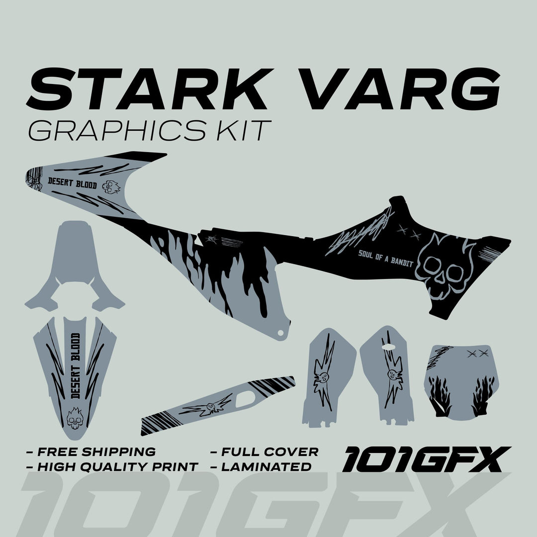 Stark Varg Graphics Kit SOUL FLAME Black Grey Decals Stickers Laminated Skull Grunge Burn Emoto
