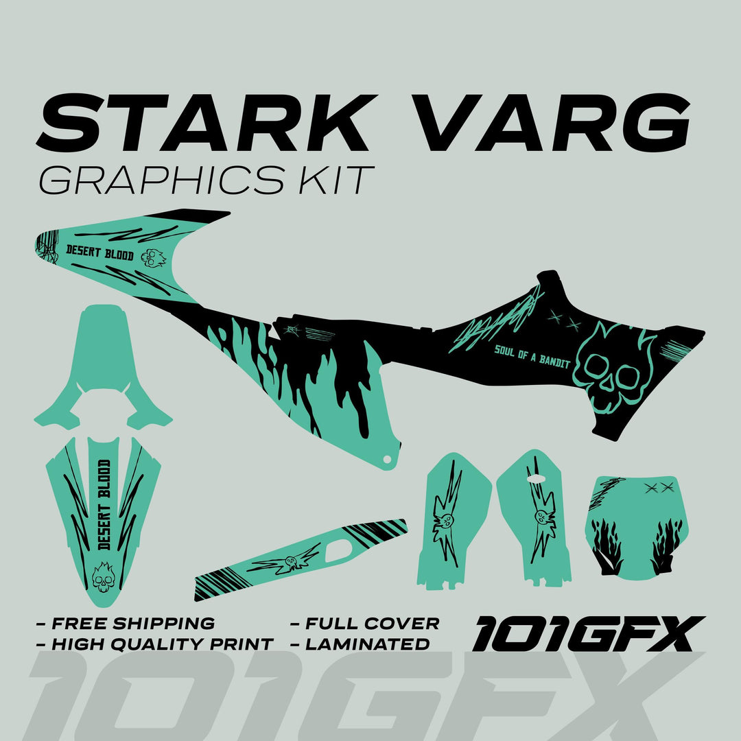 Stark Varg Graphics Kit SOUL FLAME Black Mint Decals Stickers Laminated Skull Grunge Burn Emoto