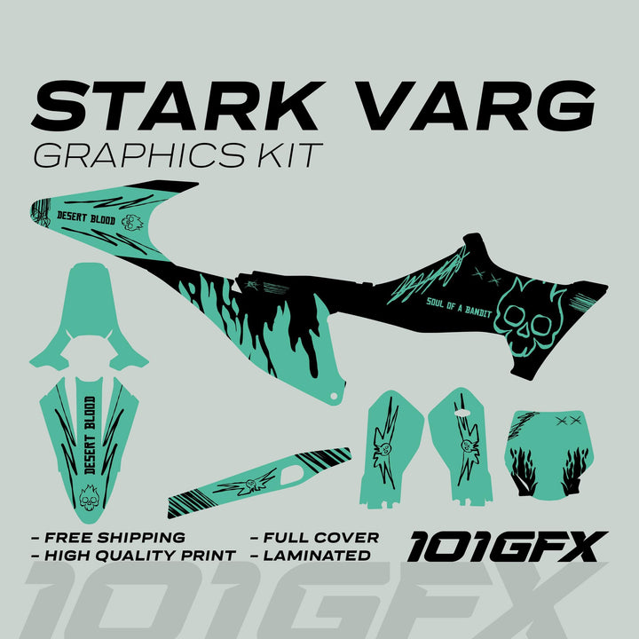 Stark Varg Graphics Kit SOUL FLAME Black Mint Decals Stickers Laminated Skull Grunge Burn Emoto