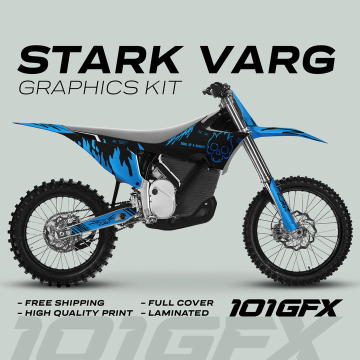 Stark Varg Graphics Kit SOUL FLAME Black Cyan Decals Stickers Laminated Skull Grunge Burn Emoto
