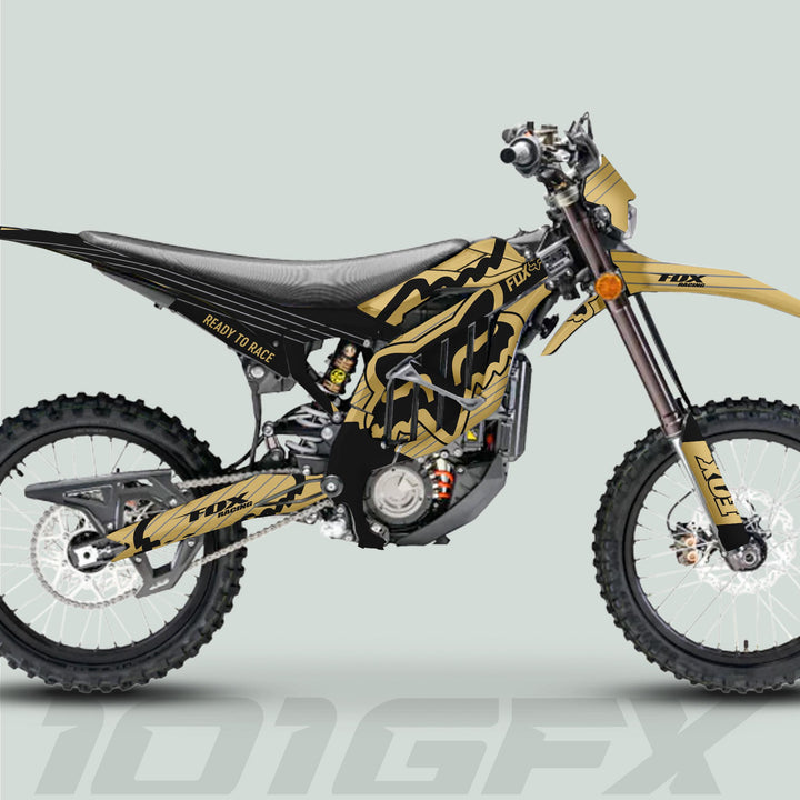 Surron Ultra Bee Graphics Kit FOX STRIPES Sand Black Decals Stickers Laminated Fox Racing eBike Sur-Ron Ultra Decals Wrap Protection