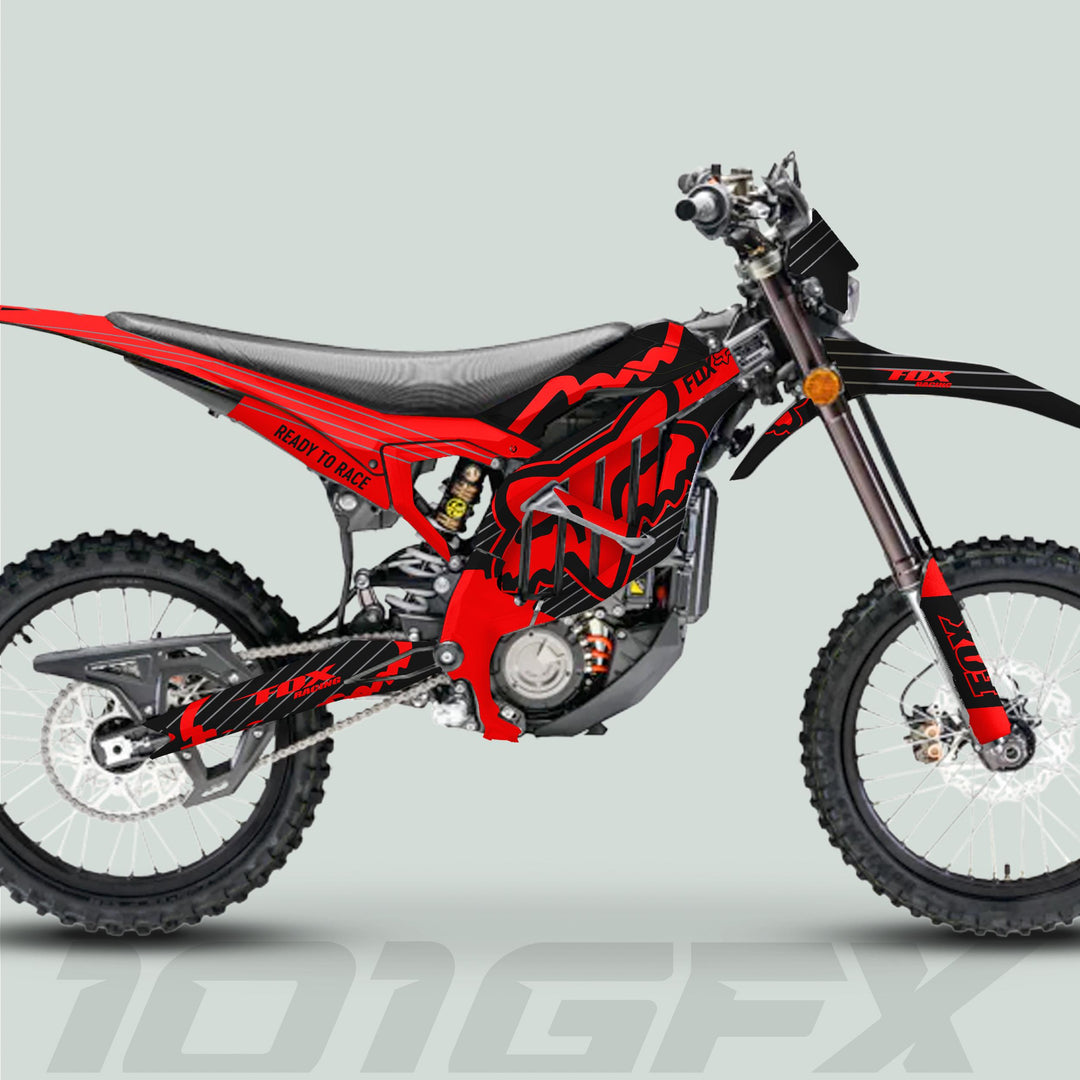 Surron Ultra Bee Graphics Kit FOX STRIPES Black Red Decals Stickers Laminated Fox Racing eBike Sur-Ron Ultra Decals Wrap Protection