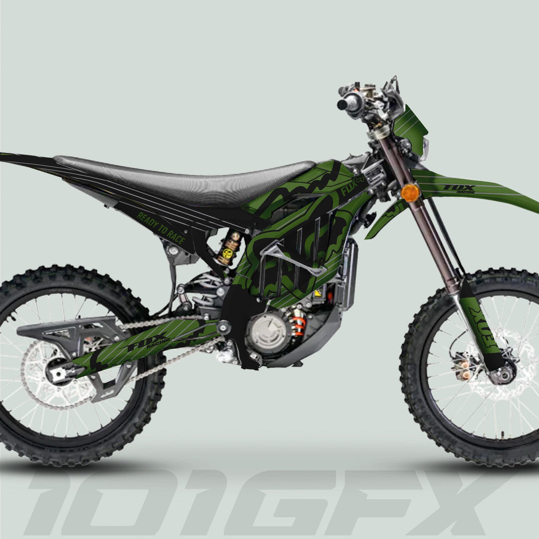 Surron Ultra Bee Graphics Kit FOX STRIPES Moss Black Decals Stickers Laminated Fox Racing eBike Sur-Ron Ultra Decals Wrap Protection