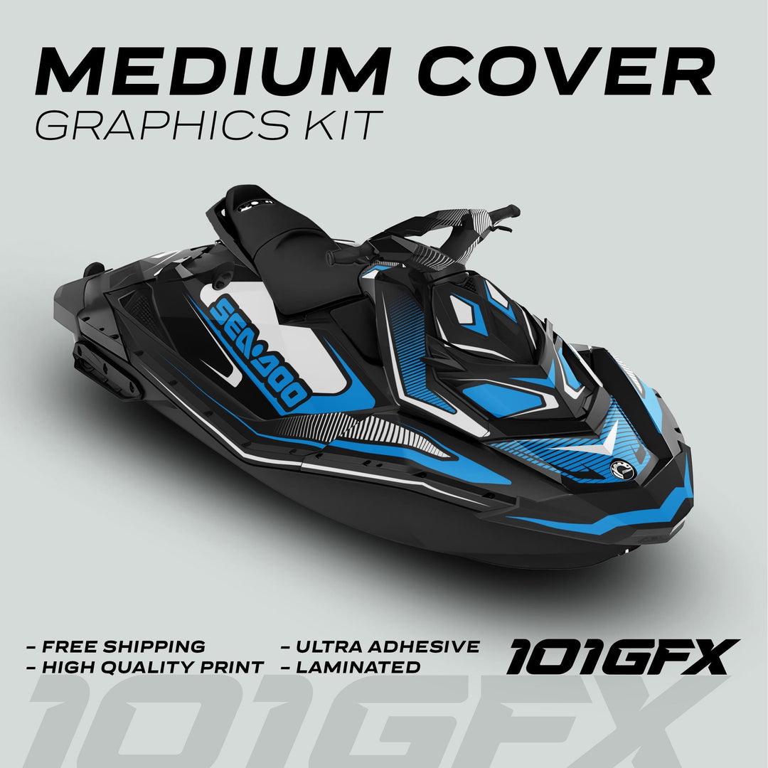 Sea Doo Spark Graphics kit RACE LINE White Cyan
