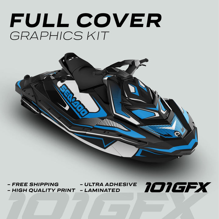 Sea Doo Spark Graphics kit RACE LINE White Cyan
