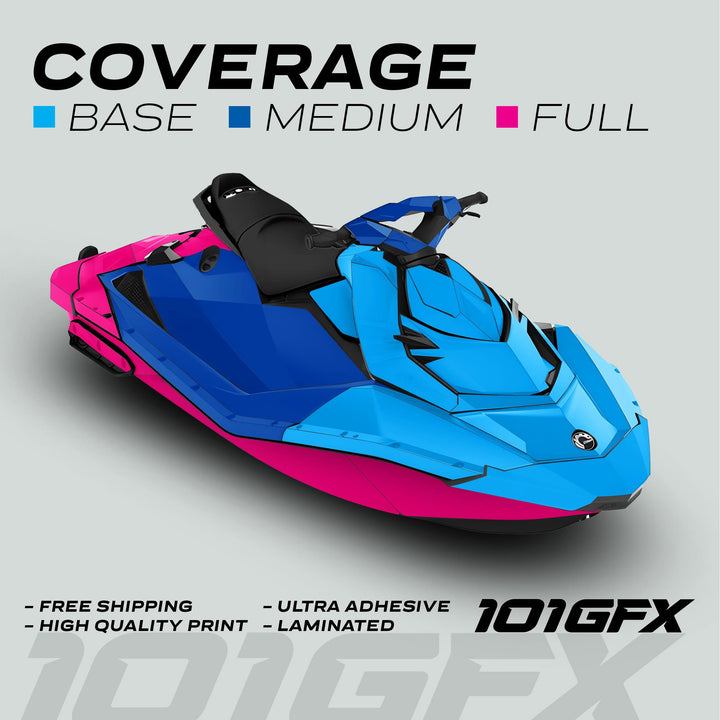 Sea Doo Spark Graphics kit RACE LINE White Cyan