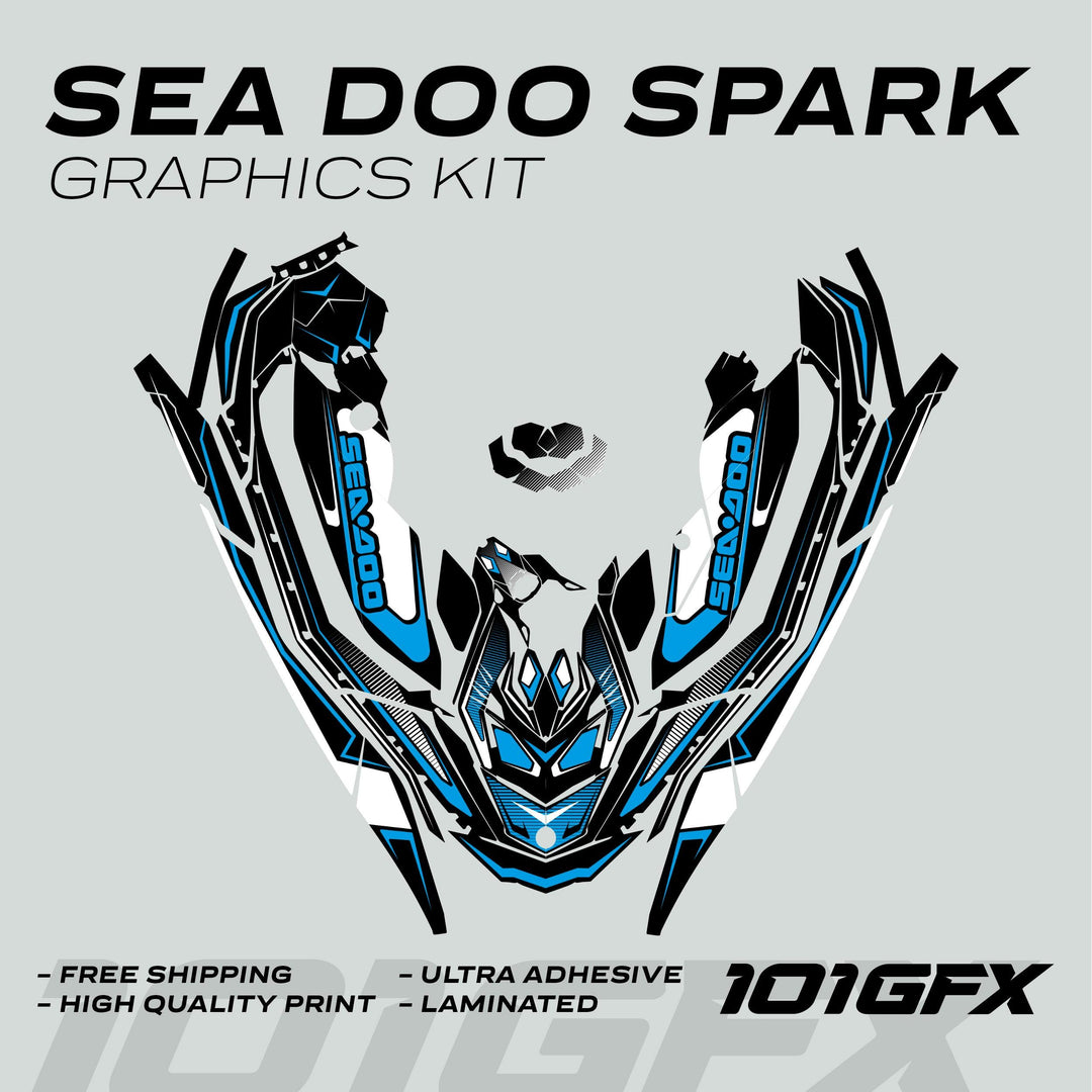 Sea Doo Spark Graphics kit RACE LINE White Cyan