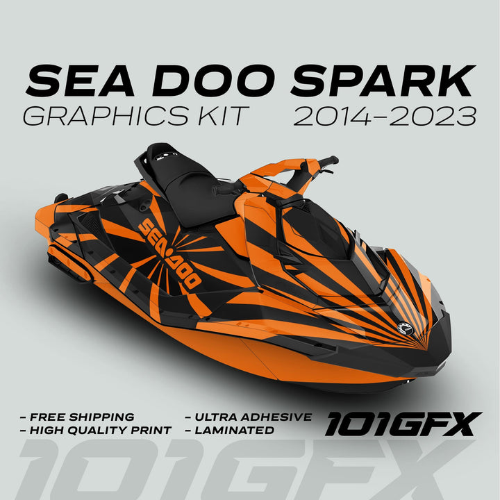 Sea Doo Spark Graphics kit RAYS BLACK ORANGE