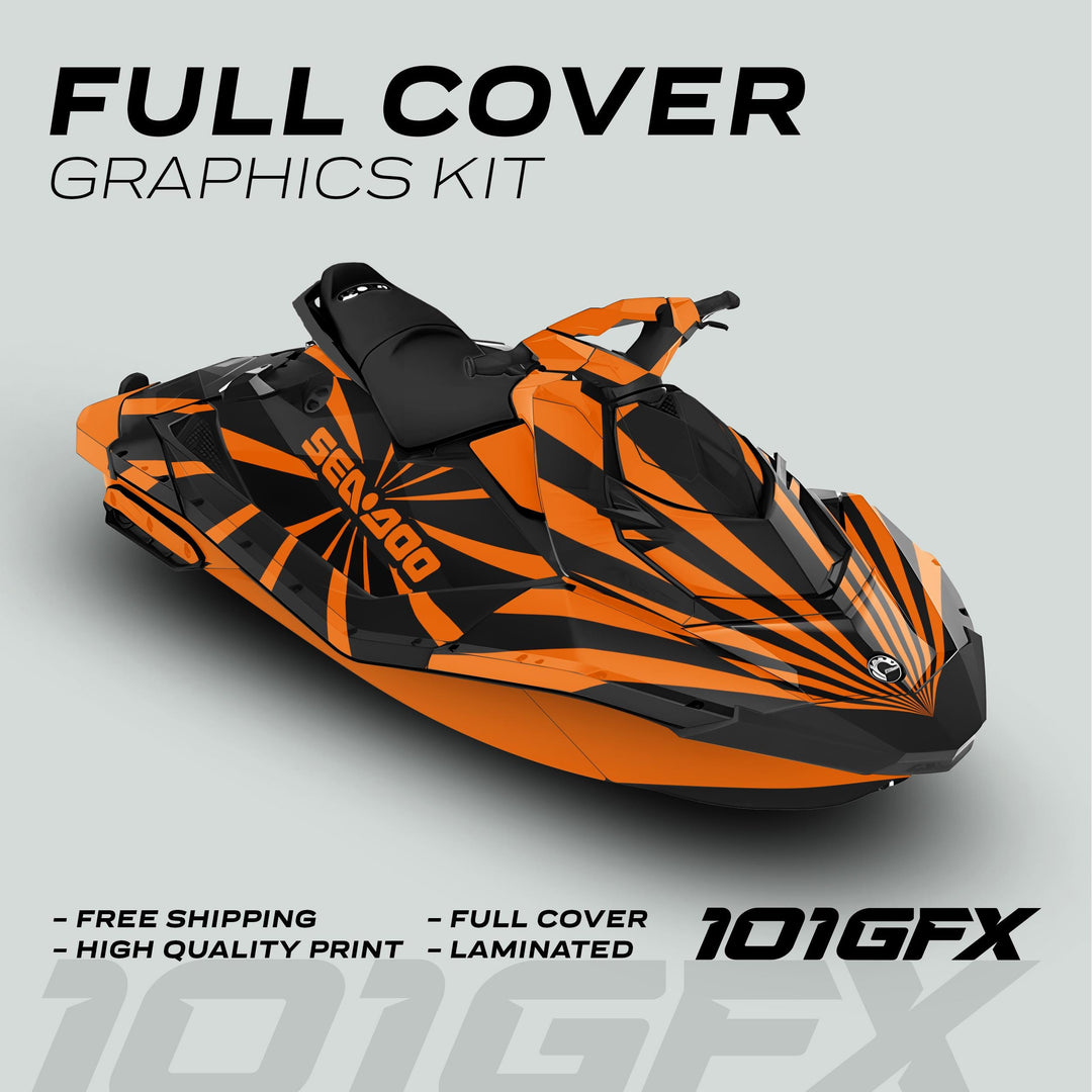 Sea Doo Spark Graphics kit RAYS BLACK ORANGE