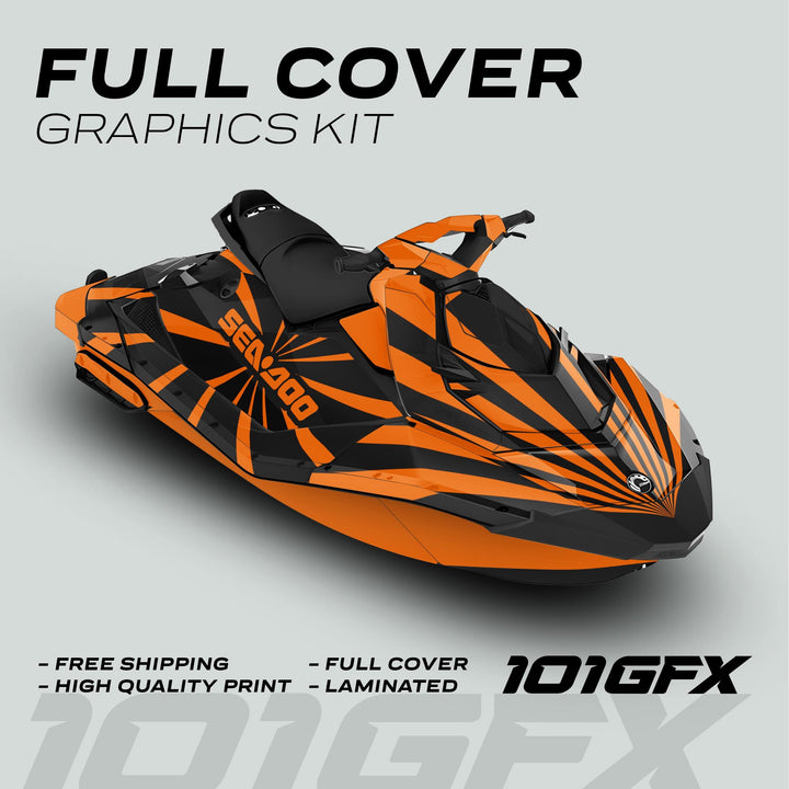 Sea Doo Spark Graphics kit RAYS BLACK ORANGE