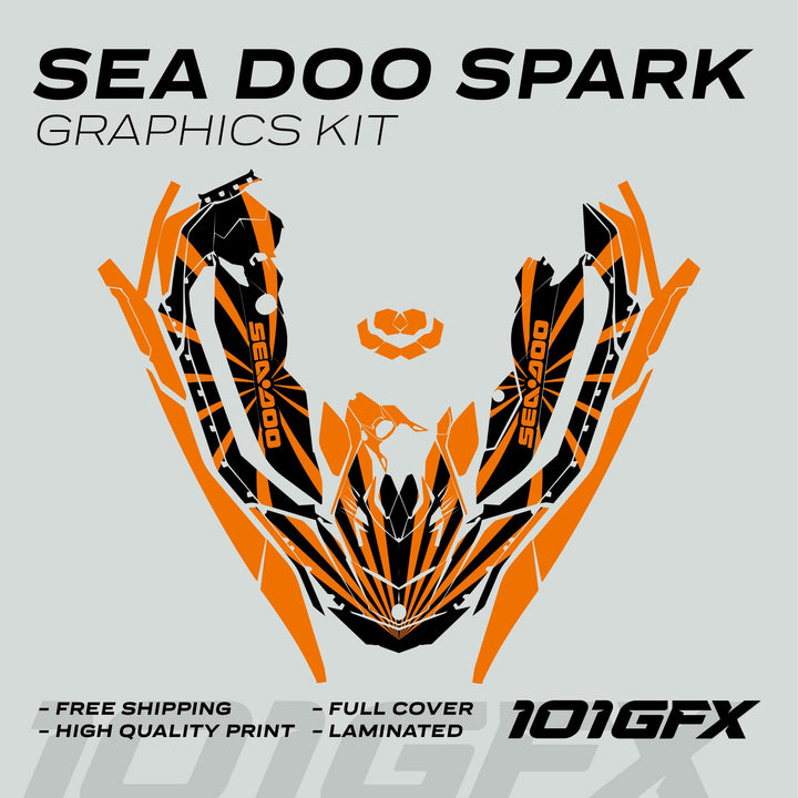 Sea Doo Spark Graphics kit RAYS BLACK ORANGE