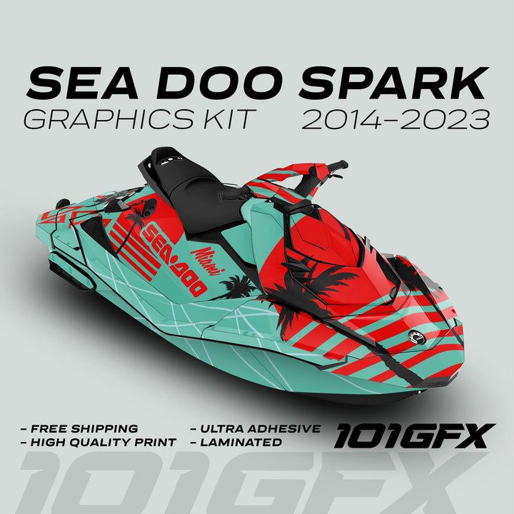 Sea Doo Spark Graphics kit MIAMI MINT RED
