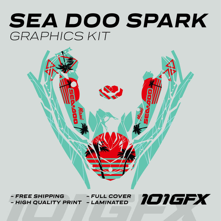 Sea Doo Spark Graphics kit MIAMI MINT RED