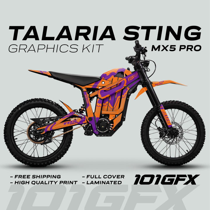 Talaria Sting MX5 PRO Graphics Kit FOX STRIPES Orange Purple Decals