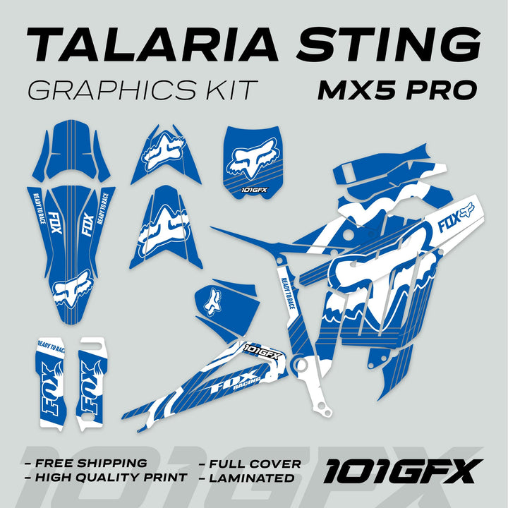Talaria Sting MX5 PRO Graphics Kit FOX STRIPES Blue White Decals