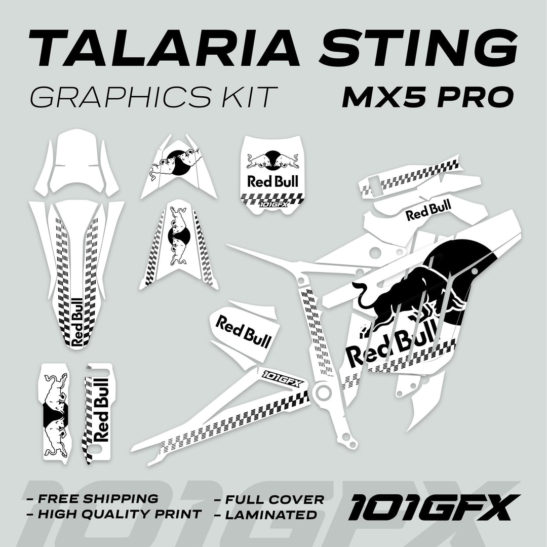 Talaria Sting MX5 PRO Graphics Kit RBULL MONO White Black Decals