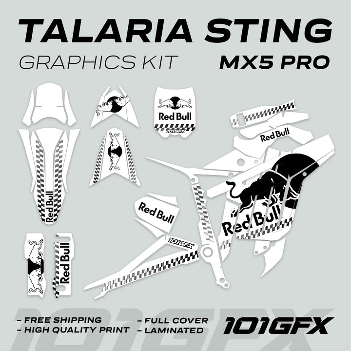 Talaria Sting MX5 PRO Graphics Kit RBULL MONO White Black Decals