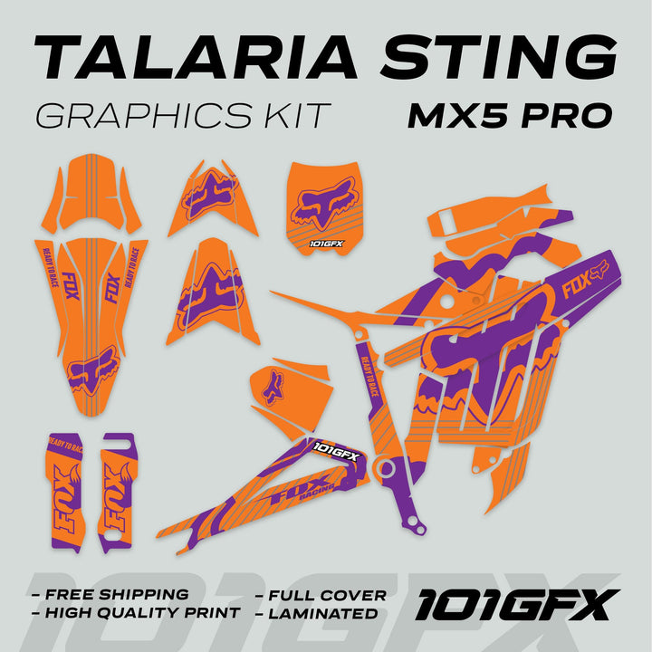 Talaria Sting MX5 PRO Graphics Kit FOX STRIPES Orange Purple Decals