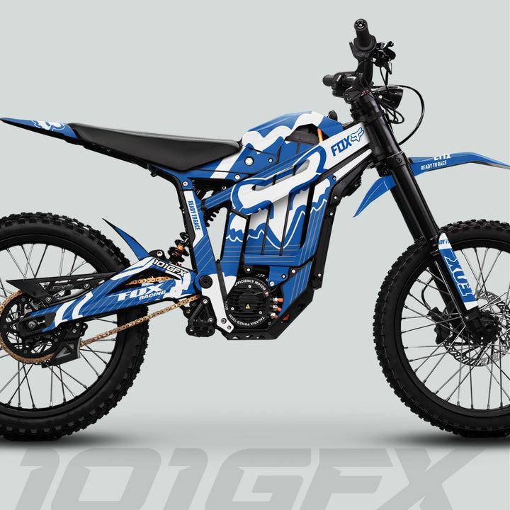 Talaria Sting MX5 PRO Graphics Kit FOX STRIPES Blue White Decals