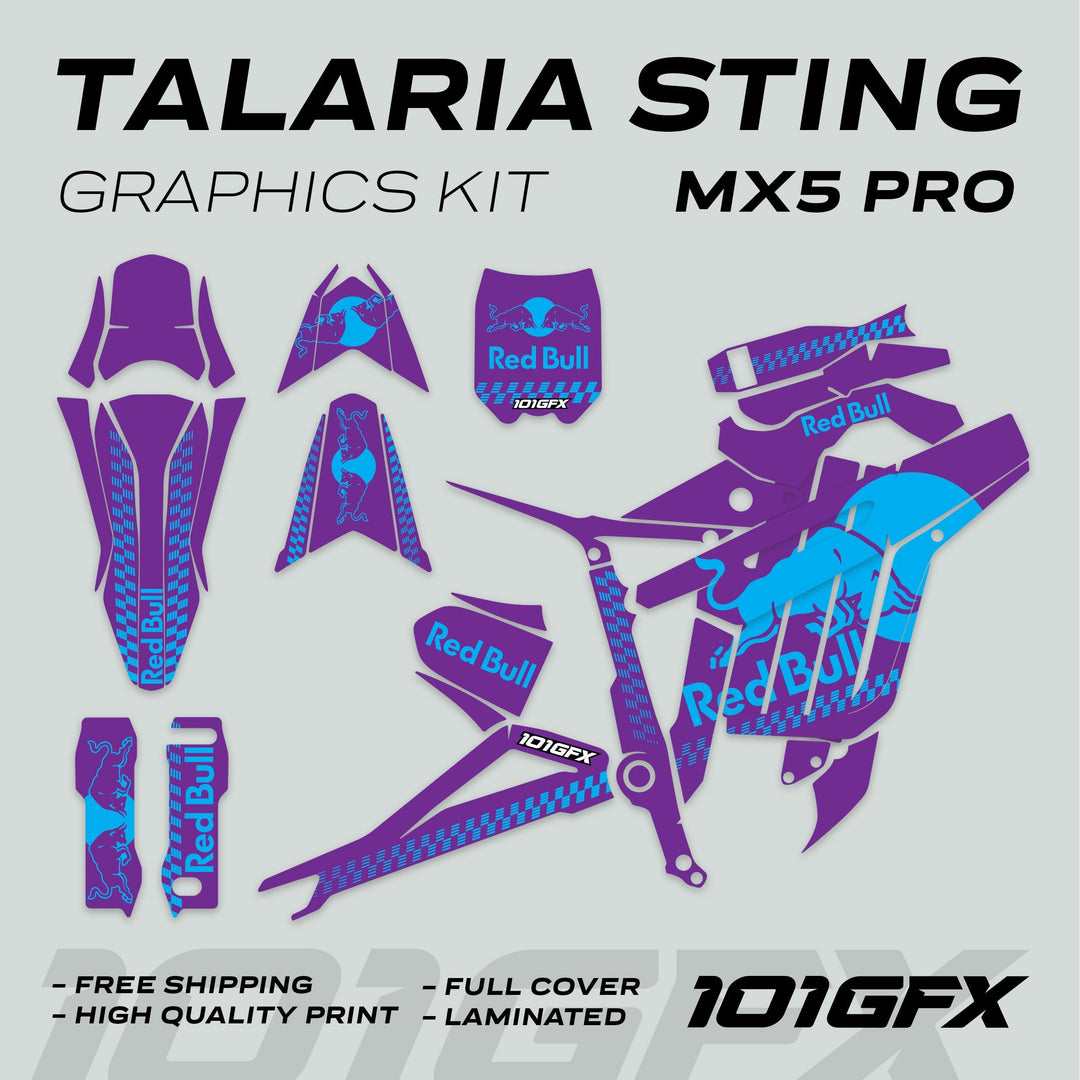 Talaria Sting MX5 PRO Graphics Kit RBULL MONO Purple Cyan Decals