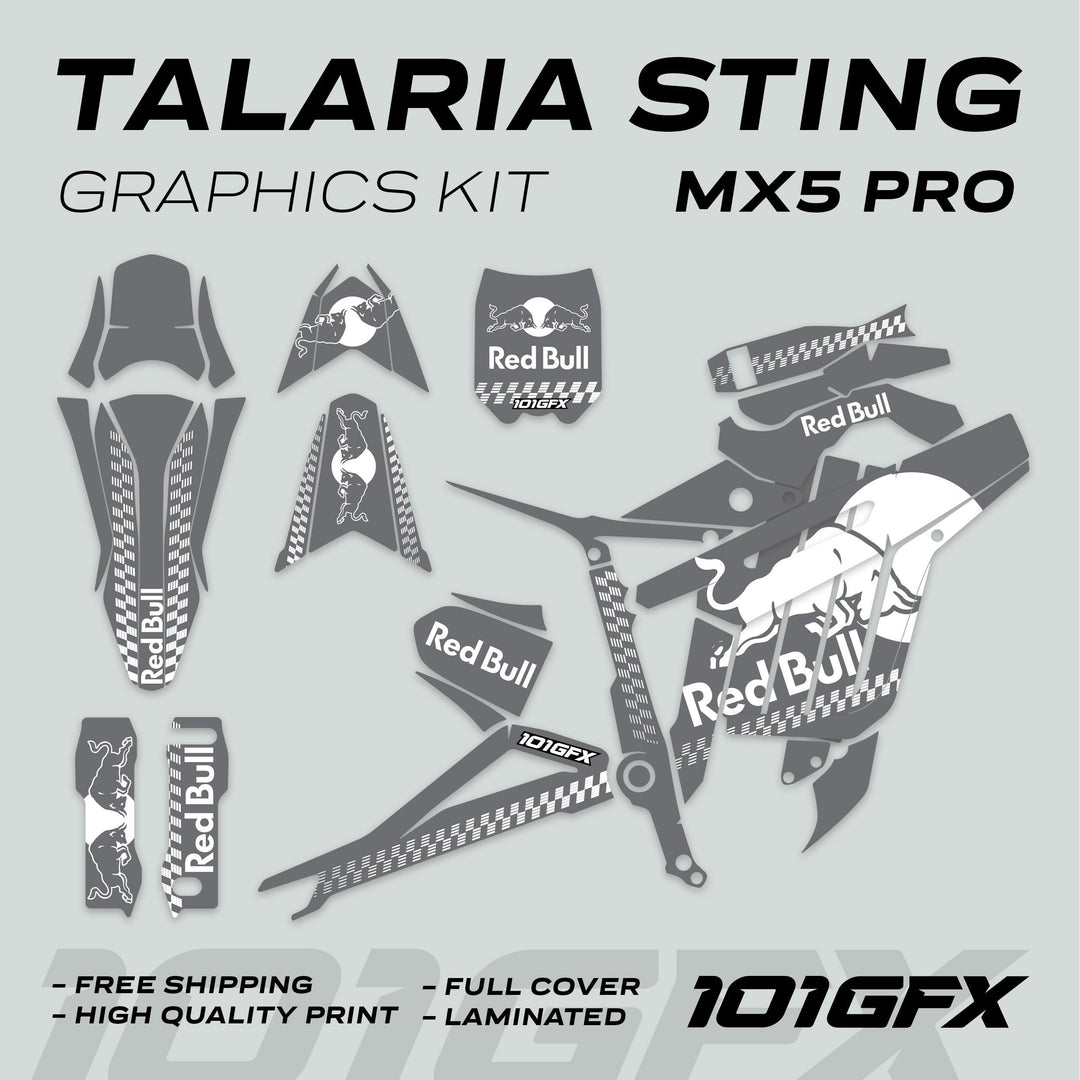 Talaria Sting MX5 PRO Graphics Kit RBULL MONO Grey White Decals