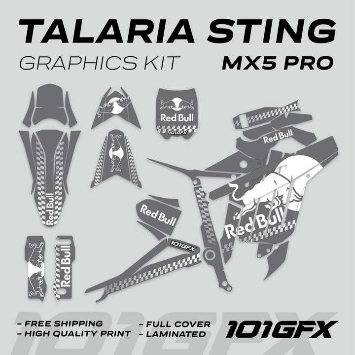Talaria Sting MX5 PRO Graphics Kit RBULL MONO Grey White Decals