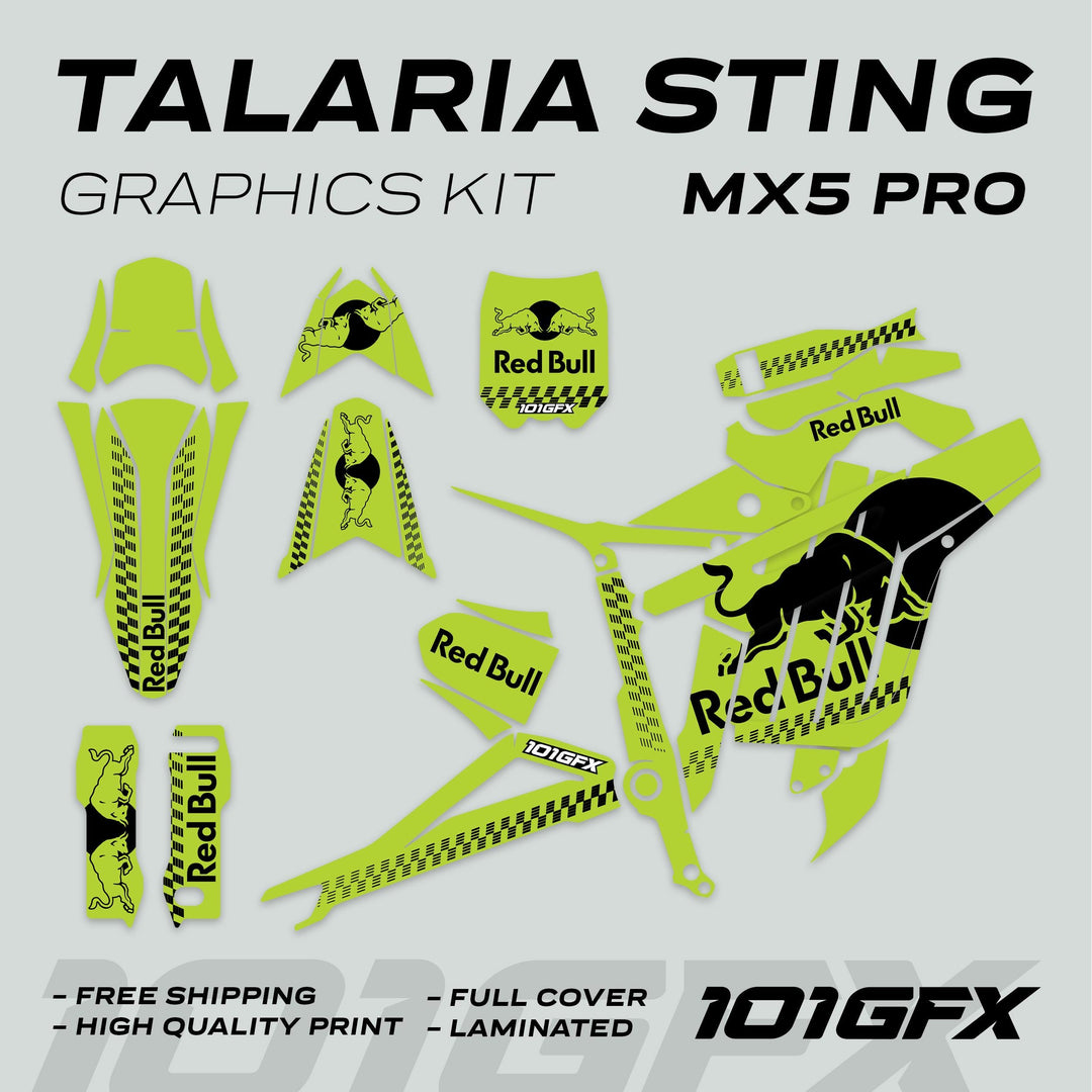 Talaria Sting MX5 PRO Graphics Kit RBULL MONO Green Black Decals